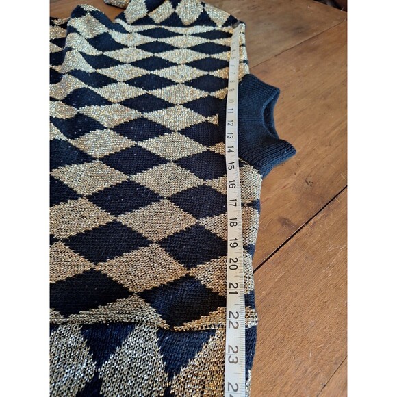 VTG Pullover Sweater Metallic Gold/Black Diamond Pattern Maurada Collections XL - Picture 9 of 14